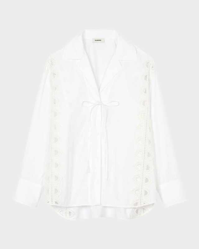 Obelle Embroidered Tie-Front Shirt
